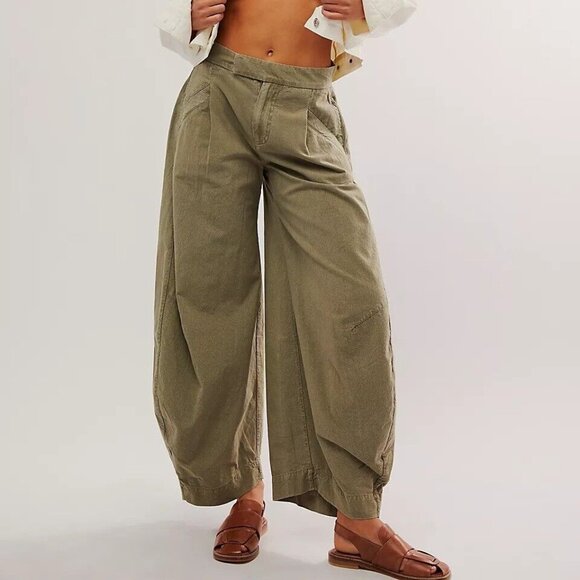 Free People Tegan Washed Barrel Trousers Pants Pleated High Waisted S NEW 278180